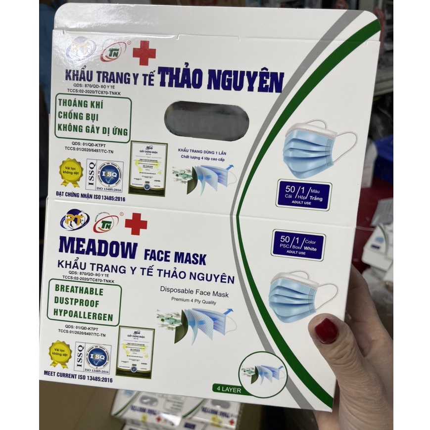 Khẩu trang y tế 4 lớp kháng khuẩn ngăn ngừa khói bụi ô nhiễm không khí hộp 50 chiếc (KT-NL)