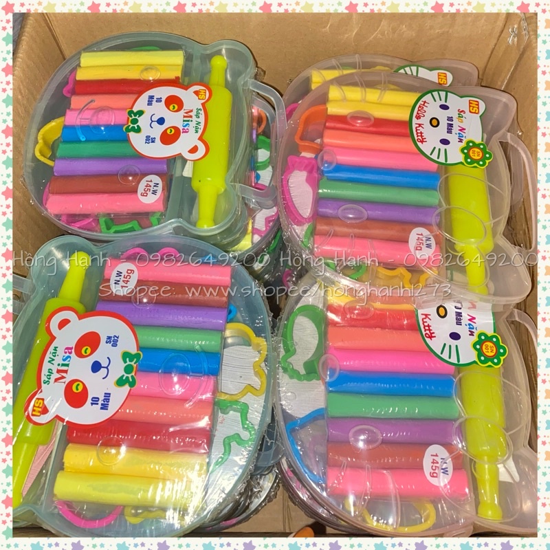 Đất nặn 10 màu gấu misa/hello kitty có cán và khuôn cho bé (HÌNH THẬT SHOP TỰ CHỤP)