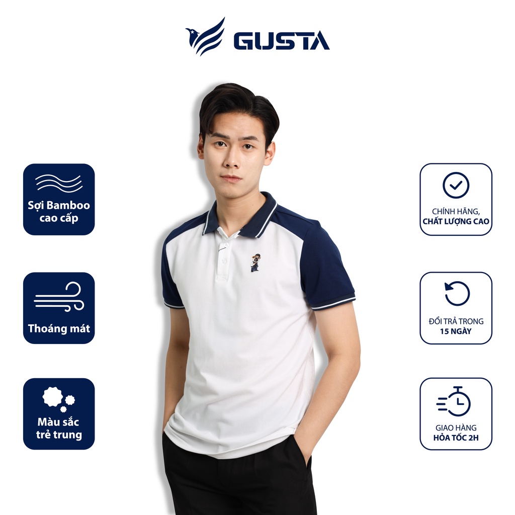 Áo Polo Nam Gusta chất cotton mềm co giãn thoải mái vận động dáng ngắn tay phối màu trẻ trung - PLMT01