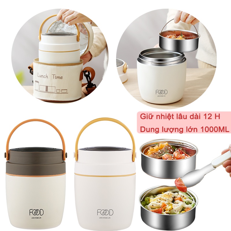 1000 ML Hộp Đựng Cơm giữ Nhiệt Bộ Hộp Cơm Văn Phòng Tiện Lợi Dung Tích