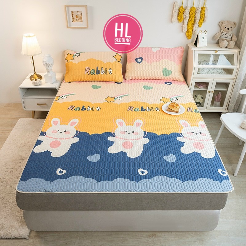 Chiếu điều hòa cao su non 5D Thỏ HL Bedding vải lụa Tencel mát cao su non Latex mềm mịn đủ kích thước m6/m8/2m2