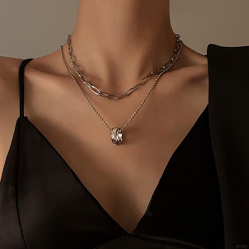 Dây Chuyền Hợp Kim Nhiều Lớp Phong Cách Hàn Quốc Cho Nữ