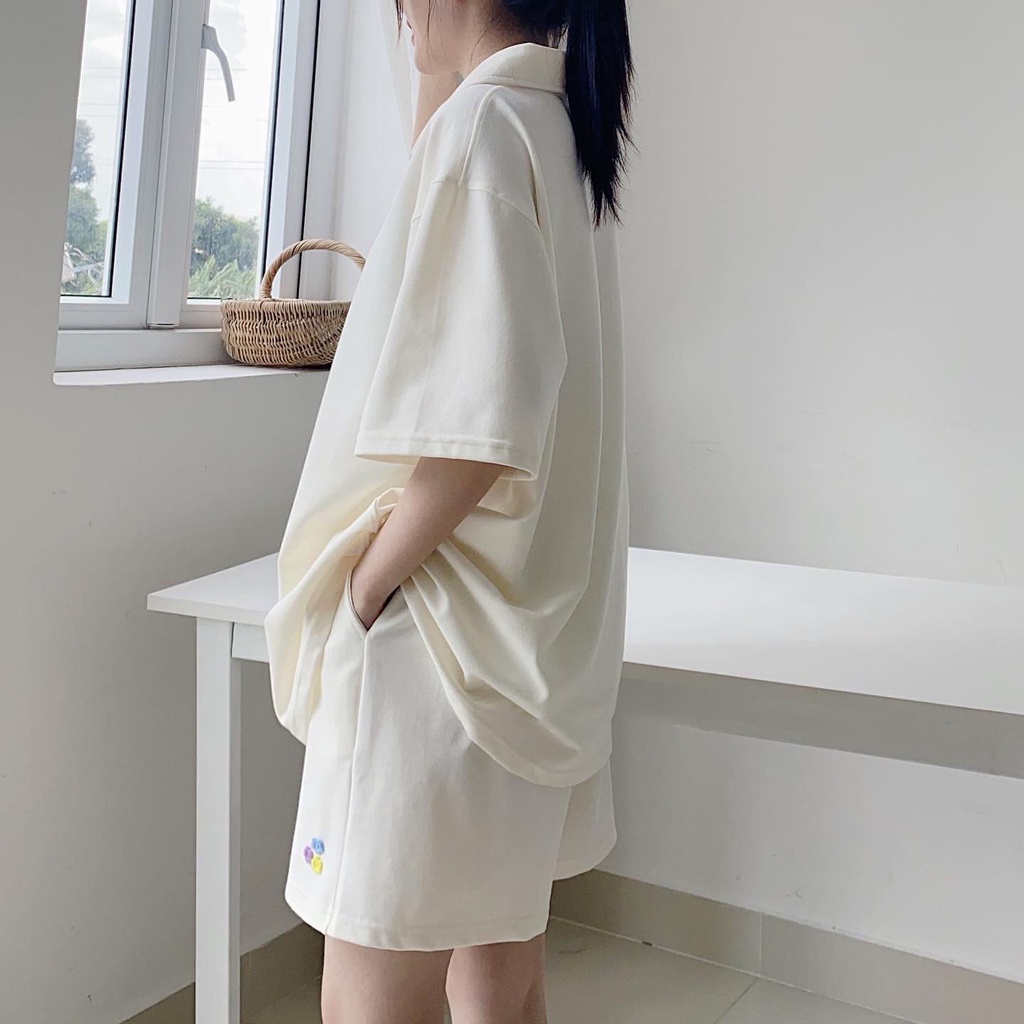 Đồ Bộ Nữ Cá Tính 3 Màu Xanh Trắng Đen Set Bộ Quần Short Áo Thun Nữ Fom Rộng Đính Nút Siêu Dễ Thương NOAL 8128 Và 10029