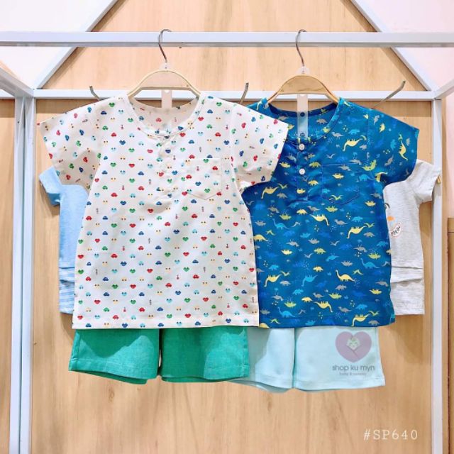 Bộ cộc tay cotton Poplin Lullaby cao cấp, bộ bé trai Lullaby new 2020