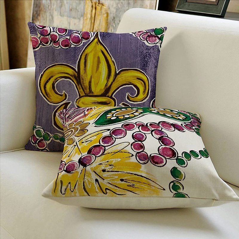 Bộ 4 Vỏ Gối Và Đệm Hạt Cườm In Hình Colorlife Mardi Gras Fleur De Lis Trang Trí Ghế Sofa / Lễ Hội