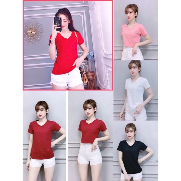 Áo THUN THÁI trơn cổ tim form vừa/rộng (bao chất đẹp)