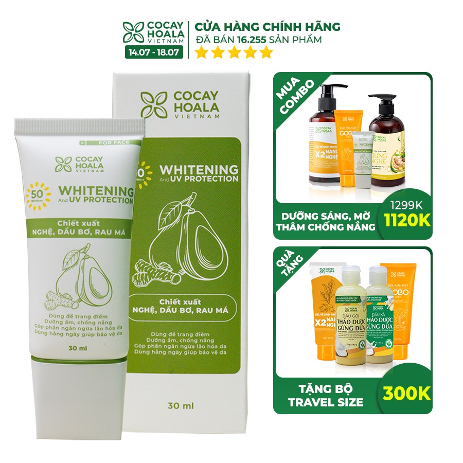 Kem Bơ Nghệ Cocayhoala-kiềm dầu, chống thấm nước, nâng tông da, thay thế kem nền, chống nắng, dưỡng da - 30ml