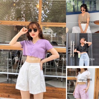 Áo croptop len tăm viền bèo