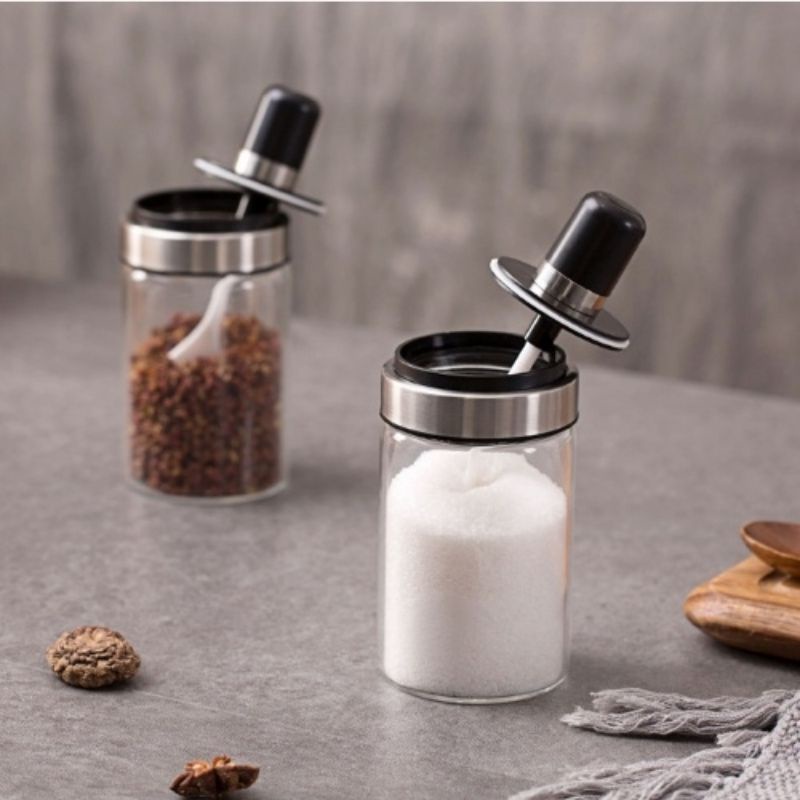 Hũ Thủy Tinh JIMMEAL 250ml Đựng Gia Vị Kèm Muỗng