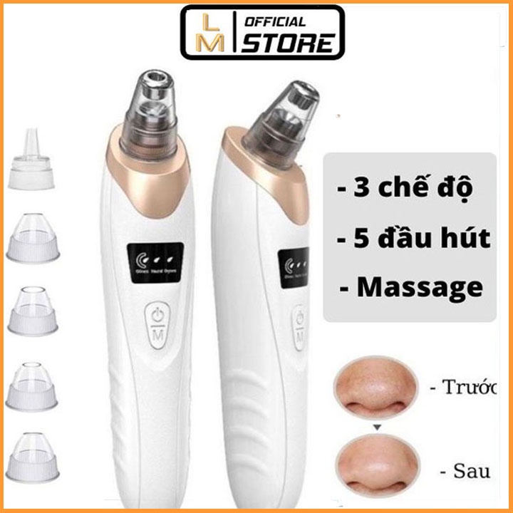 Máy Hút Mụn, Đầu Đen Cám Bọc Mini Cầm Tay Spa Màn Hình LCD 3 Chế Độ 5 Đầu Hút Siêu Mạnh