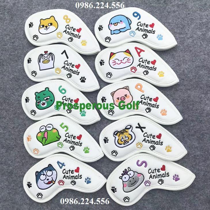 Cover gậy golf bọc đầu sắt da PU chống trầy xước bụi bẩn set 10 miếng