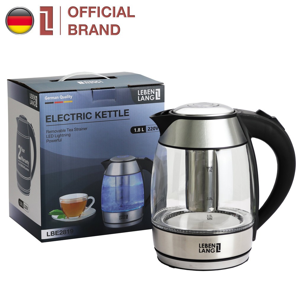 Ấm siêu tốc 1.8L cao cấp chuẩn Đức chính hãng LebenLang, chất liệu thuỷ tinh cao cấp, bảo hàng 24 tháng | BigBuy360 - bigbuy360.vn