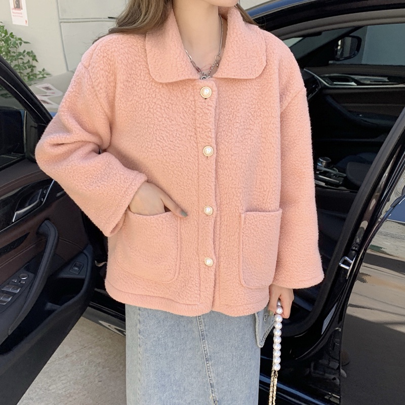 IELGY  Áo Khoác Giả Lông Cừu Dáng Rộng Ngắn Lưng Phong Cách Hàn Quốc Trẻ Trung Cho Nữ