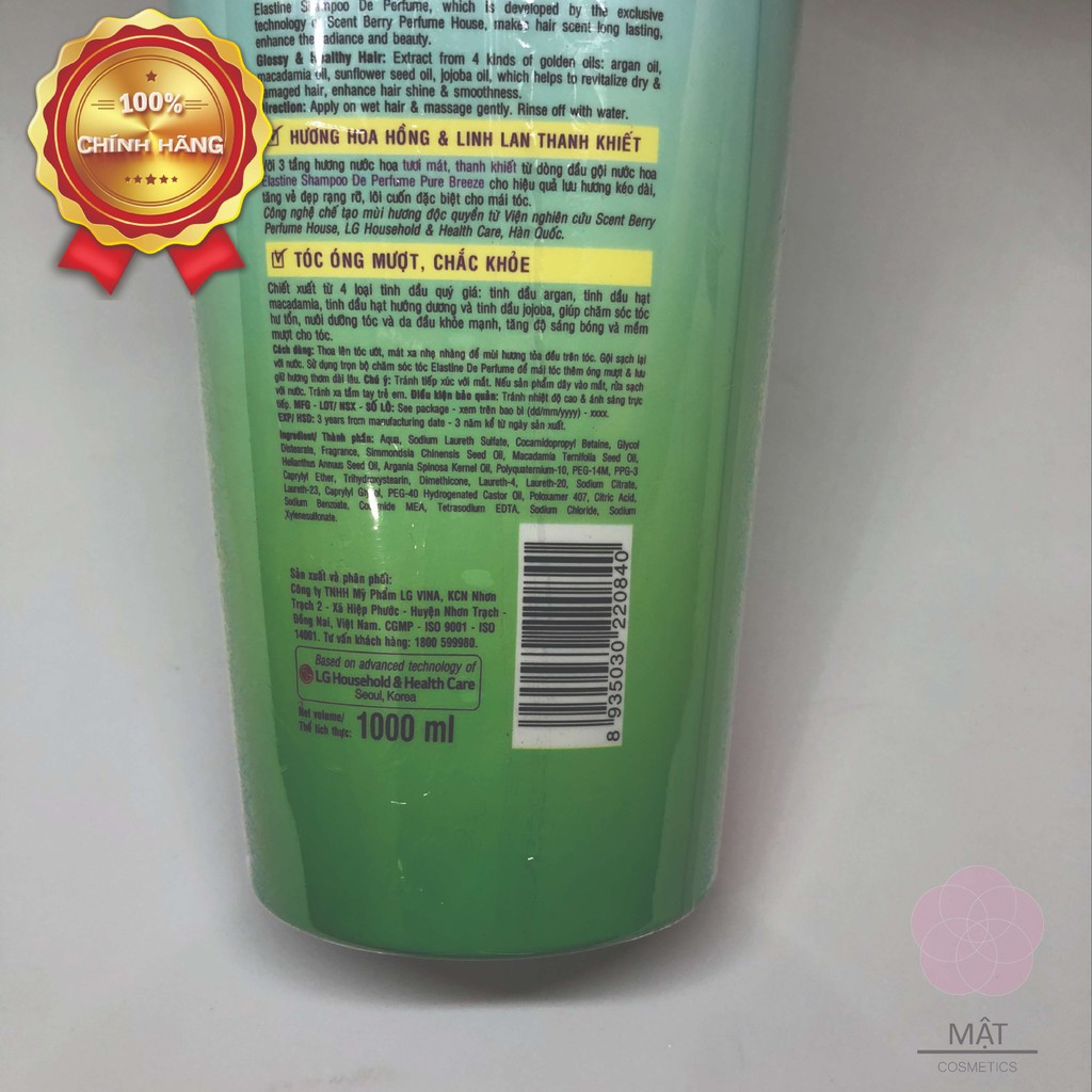 Dầu gội nước hoa Elastine Pure Breeze 1000ML