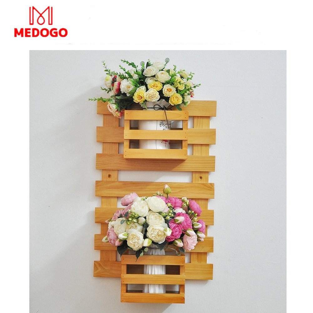 Kệ gỗ MEDOGO ban công có hộp pallet trồng cây cảnh trang trí nội thất sân vườn đẹp