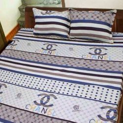 Bộ 5 Món Chăn Hè Ga Gối - Drap Giường Cotton Poly Chanel Xám Chấm Bi SHOPGIADUNGUYTIN