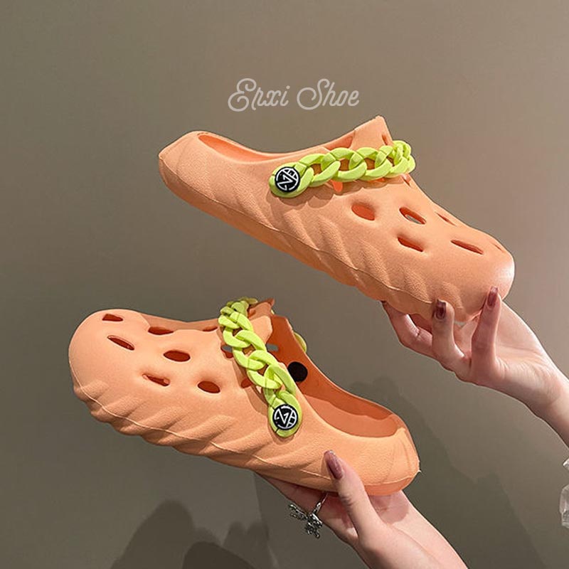 Giày Đi Biển Đế Bằng Chống Thấm Nước Phối Dây Xích Thời Trang Cho Nữ