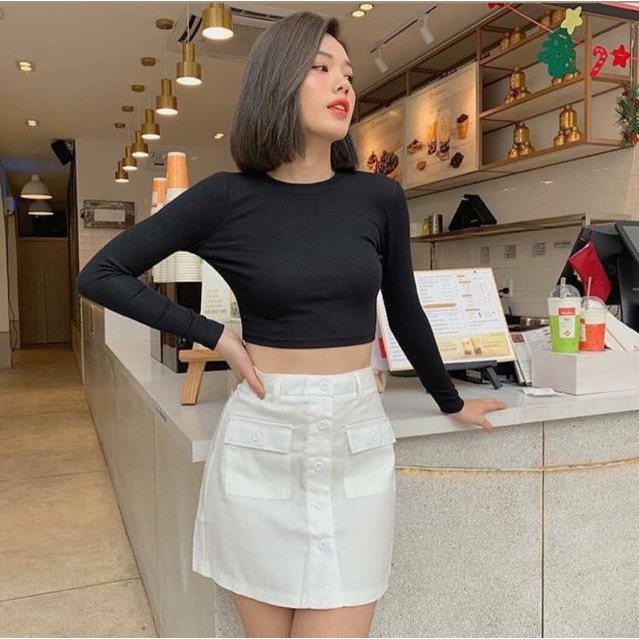 Áo Croptop Đen Trắng Dài Tay Body MS:Z01