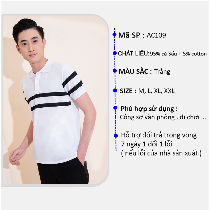 [Mã LTBAUAB13 giảm 7% đơn 99K] Áo Polo Nam Azila , Áo Phông Nam Cổ Bẻ Phối Kẻ Ngang Nam Tính Chất Cotton Cá Sấu Cao Cấp