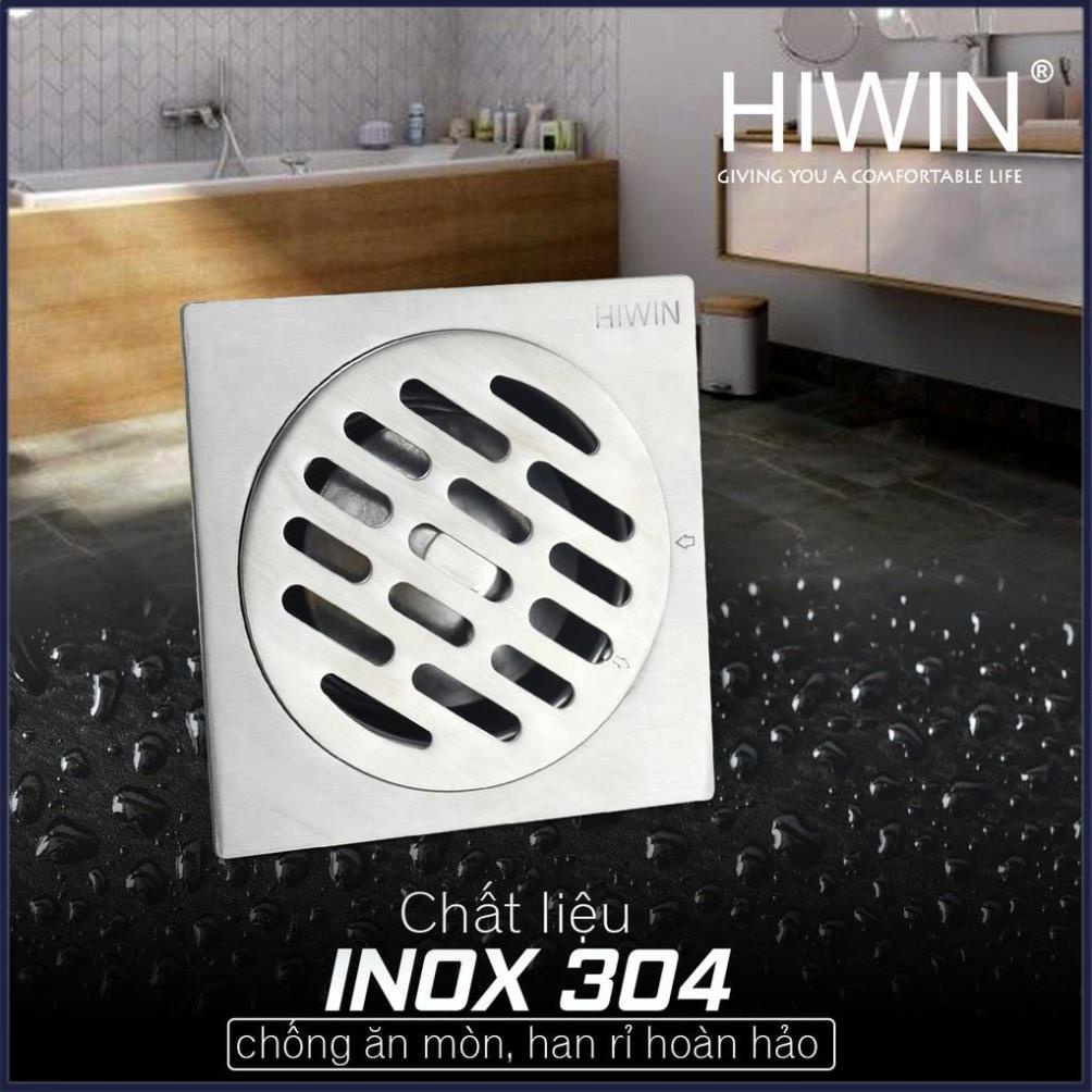 Phễu ga thoát sàn ngăn mùi hôi inox 304 mặt xước mờ kích thước 120x120mm HIWIN FD-6322