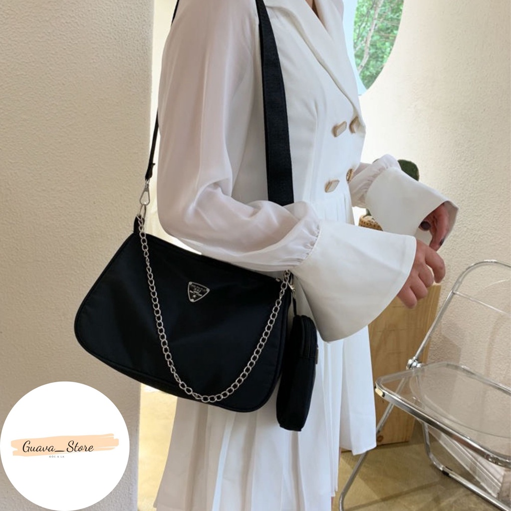 Túi Xách Nữ Đeo Chéo Trơn Dây Xích Tặng Kèm Túi Nhỏ Đẹp Thích Hợp Cho Đi Chơi Đi Làm