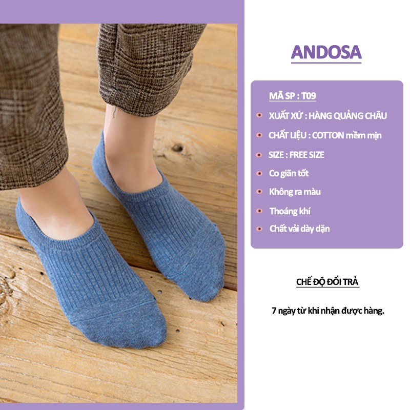 Tất vớ nữ cổ ngắn trơn nhiều màu cotton dày đẹp Hàn Quốc cute dễ thương ANDOSA T09