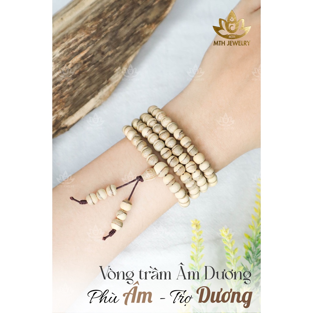 Vòng Tay Trầm Hương Tốc Việt Thái Cực/Âm Dương (Màu Sáng) Độc Lạ 108 Hạt Đủ Size 6/7/8 | MTH JEWELRY
