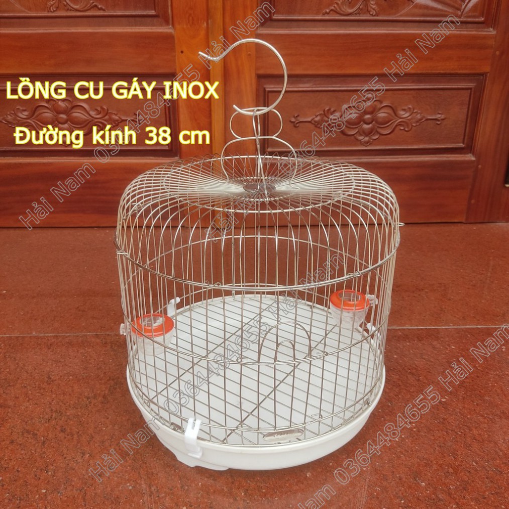 Lồng cu gáy Inox - Lồng nuôi chim cu gáy hình tròn khay nhựa