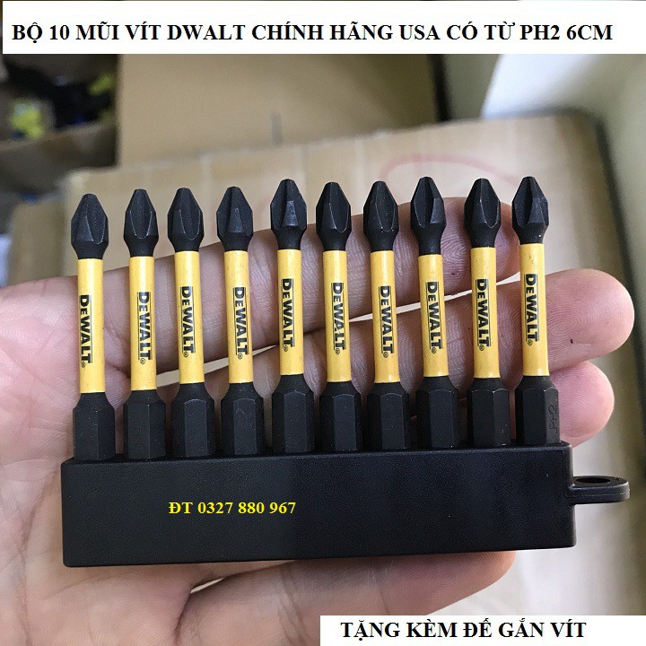 COMBO Bộ 10 Mũi Vít Dewalt Hàng Nhập Mỹ Ph2 - 6cm