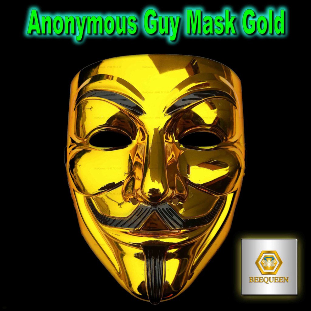 Anonymous Guy Mask Gold - Mặt Nạ Hacker Có Dây Đeo Màu Vàng