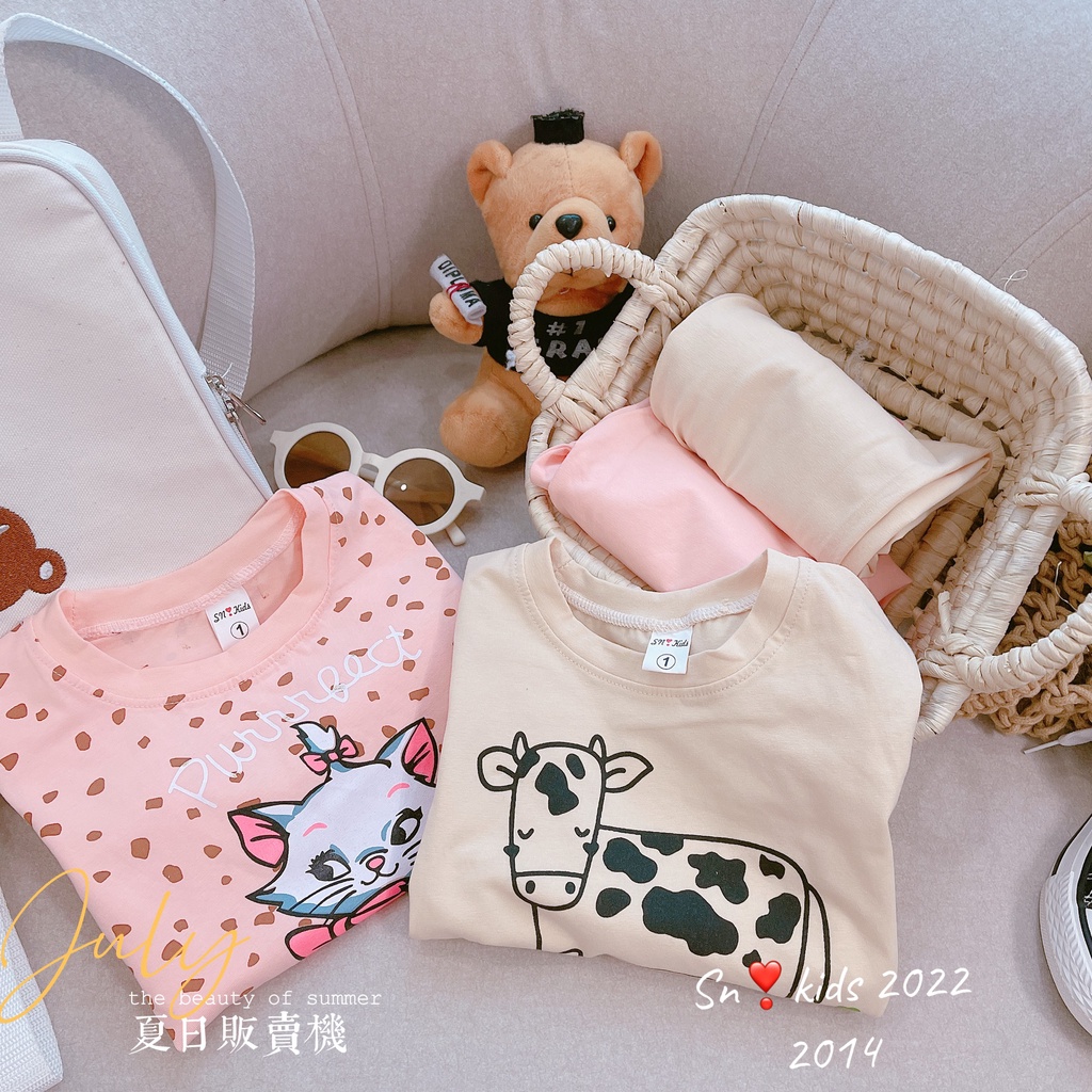 Bộ cotton dài tay mèo- bò sữa bé gái