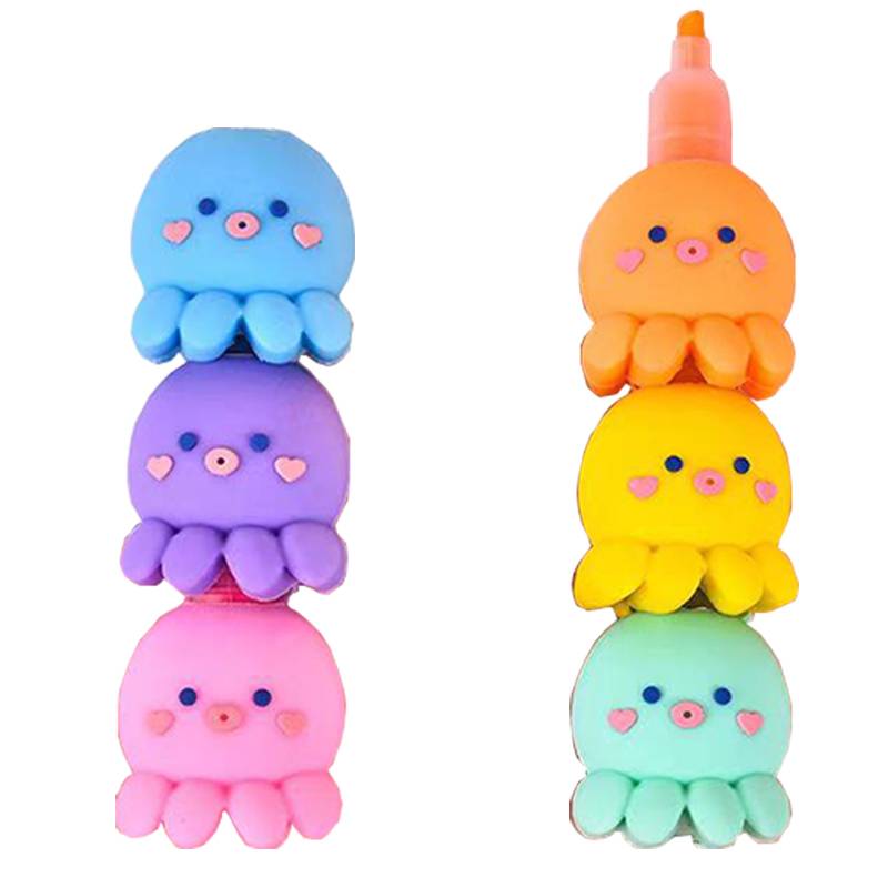 Bút đánh dấu 6 màu phong cách Hàn Quốc độc đáo 6Pcs/lot Cute Candy Color Octopus Highlighter Kawaii 6 colors Drawing Painting Art Marker Pen School supplies Stationery gift