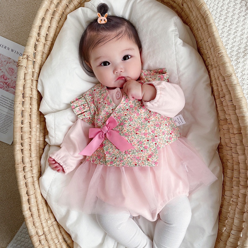 (MỚI) Bộ áo liền quần in họa tiết cho bé gái