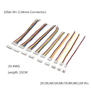 Set 10 Đầu Nối Dây XH 2.54mm 2 / 3 / 4 / 5 / 6 / 7 / 8 / 9 / 10 Pin 15CM 24AWG