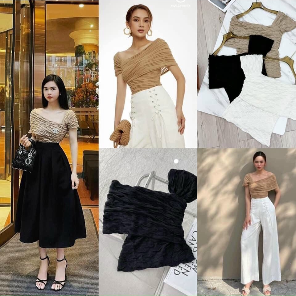 Áo thun xốp kiểu lệch vai Dáng ôm co dãn bốn chiều kiểu dáng sẹc si, sang trọng, mẫu hot dễ mặc