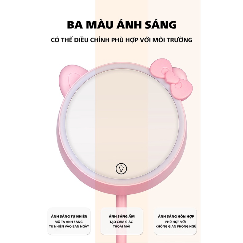 Gương trang điểm có đèn led cảm ứng 3 chế độ sáng Hello Kitty