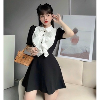 Đầm đen phối cổ bèo trắng bigsize 55-90kg