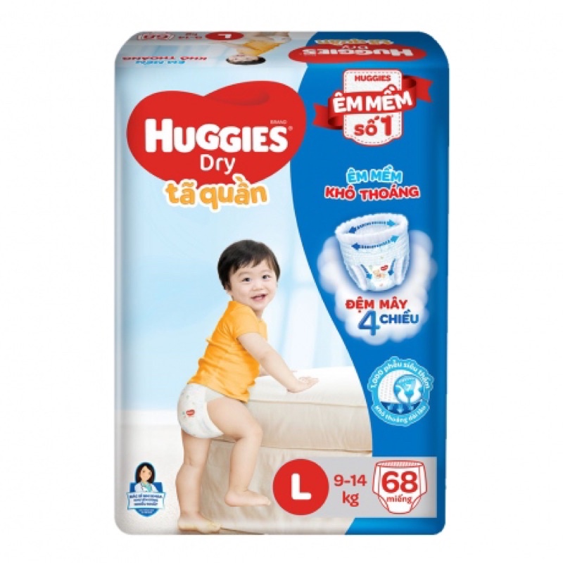 Bỉm - Tã quần Huggies size L - 68 miếng (Cho bé 9 - 14kg)