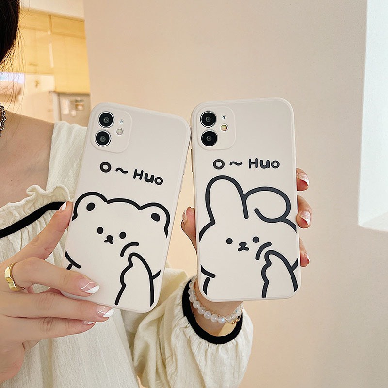 Ốp Lưng Iphone Cạnh Vuông,Hỗ Trợ Bảo Vệ Camera Hình Gấu O~Huo 7Plus,8Plus,x,xs,xsmax,11,11promax,12,12promax,13,13promax