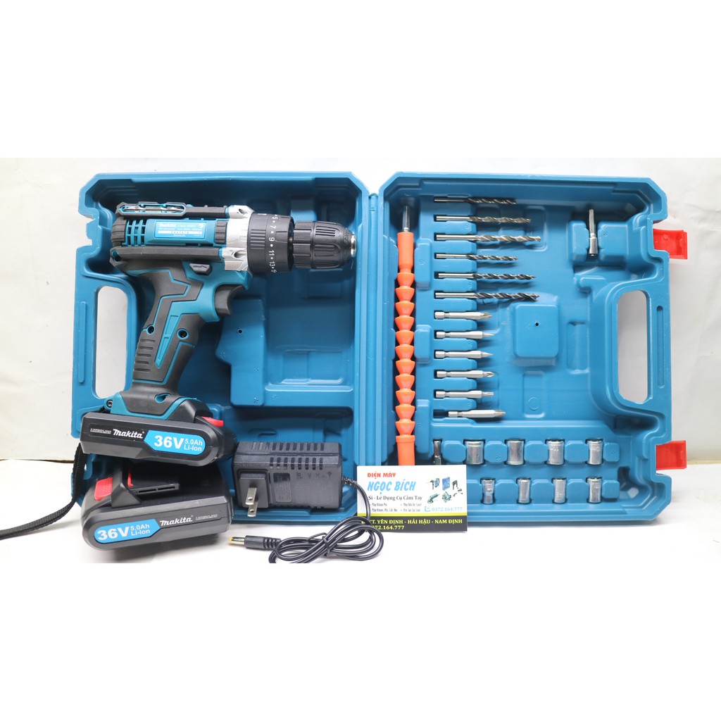 Máy Khoan Pin 36V 3 chức năng có búa - Tặng Kèm 24 Chi Tiết Gồm Các Mũi Khoan + Mũi Bắt Vít [PIN TRÂU]