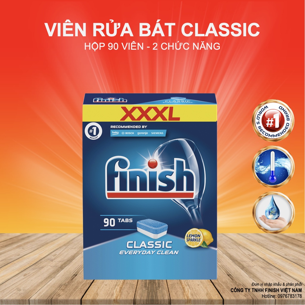 Viên Rửa Chén Bát Finish Classic Hương Chanh Dòng Sản Phẩm Phổ Thông Nhập Khẩu Châu Âu Chính Hãng 90 Viên/hộp
