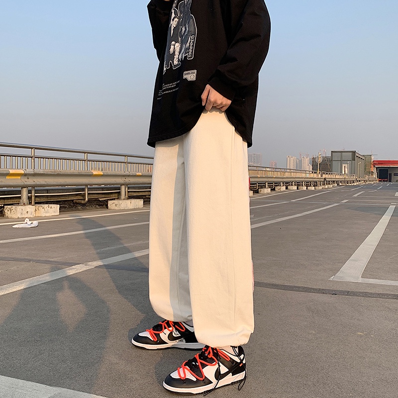 quần jean namQuần harem ống rộng in chữ đơn giản thoải mái thời trang sành điệu cho nam size M-3XL Quần jean nam cạp cao ống suông rộng quần bò baggy nam phom xuông chất jeans mềm dày dặn xu hướng quần short jeans nam 2023  short jean nam cao cấp trắngrác