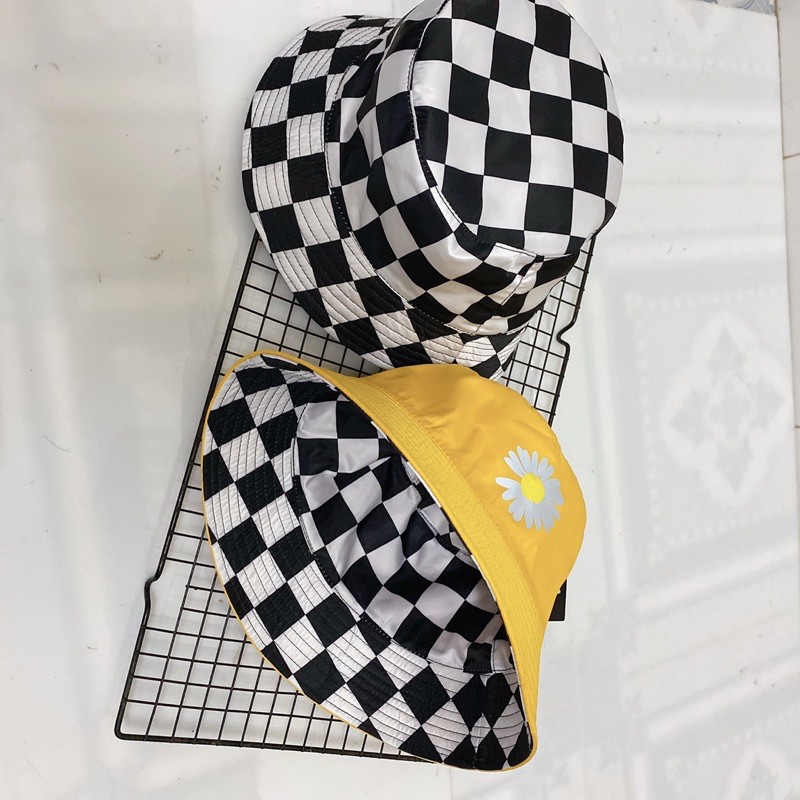 NÓN VÀNH CỤP PHẢN QUANG - HOA CÚC CARO ĐỘI 2 MẶT