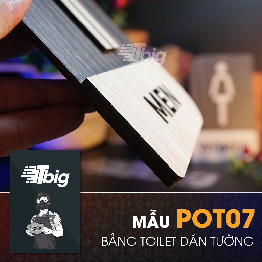 Bảng gỗ nhà vệ sinh sét 4 mẫu toilet - restroom - women men - nam nữ loại dán tường bằng keo 2 mặt