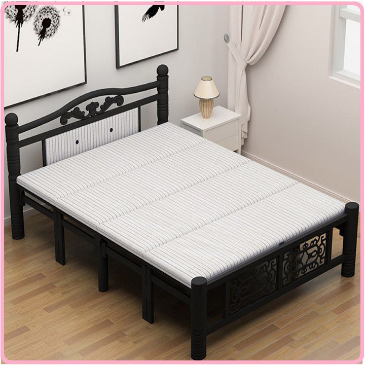 RE0675. 3  Giường sắt gấp gọn 150x195cm tặng nệm gối - Giường xếp sắt | BigBuy360 - bigbuy360.vn