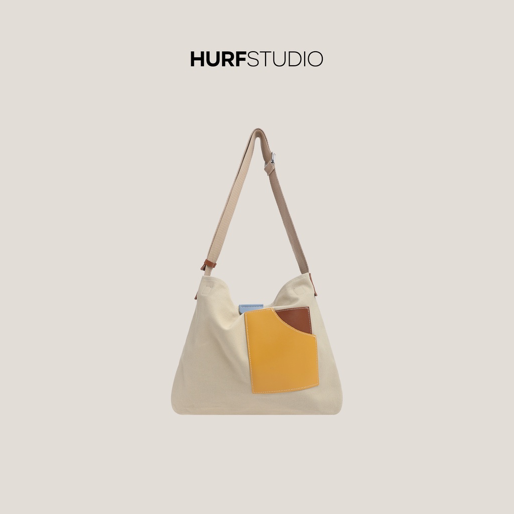 Túi Đeo Chéo Nữ HURFSTUDIO Vải Canvas Kết Hợp Với Da Tạo Màu Sắc Tương Phản, Nổi Bật - 8511