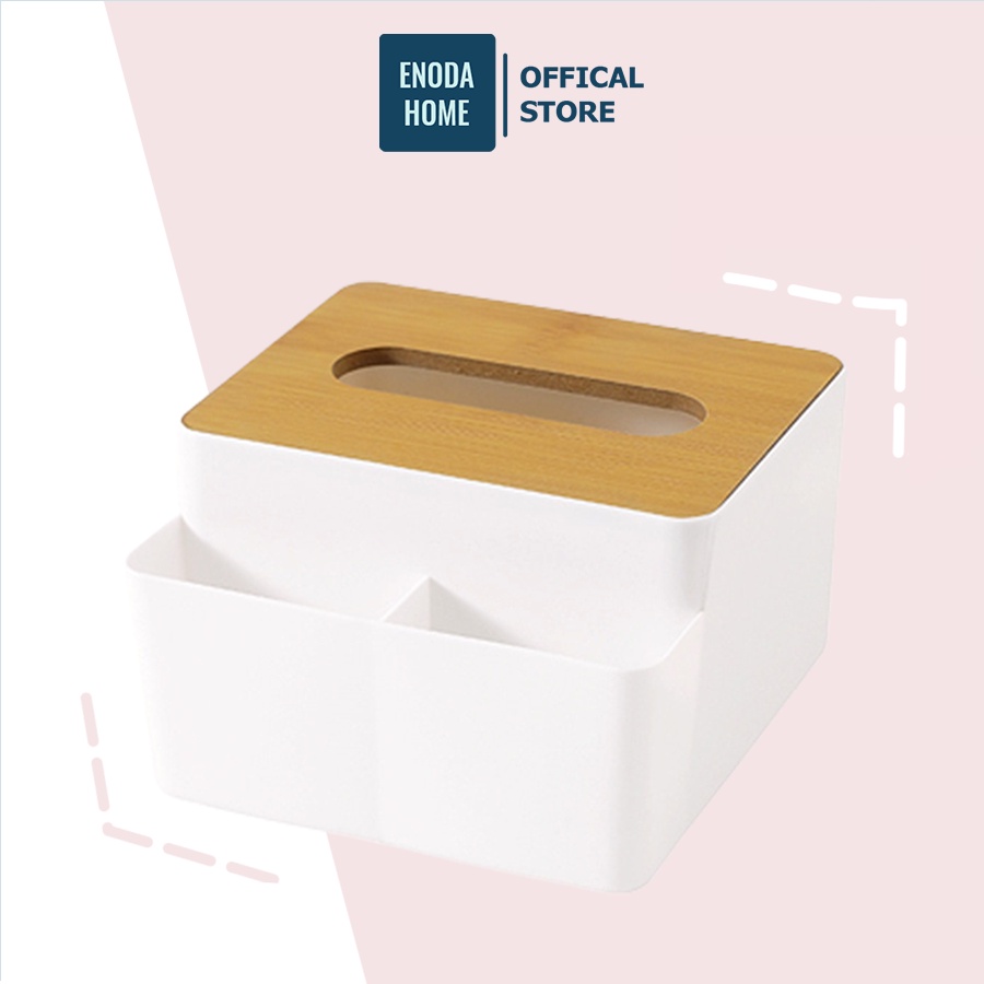 Hộp Đựng Khăn Giấy Enoda Home 3 Ngăn Nắp Gỗ Màu Trắng Tinh Tế Hiện Đại F005