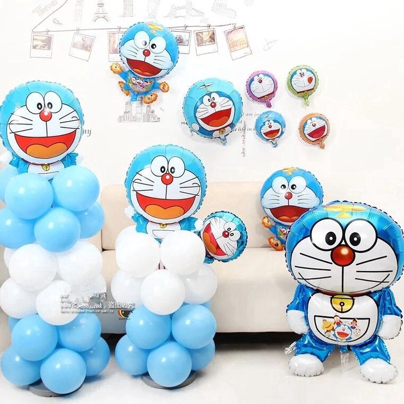 Set bong bóng giấy hình mèo Doraemon và chữ Happy Birthday trang trí tiệc sinh nhật cho bé trai và bé gái