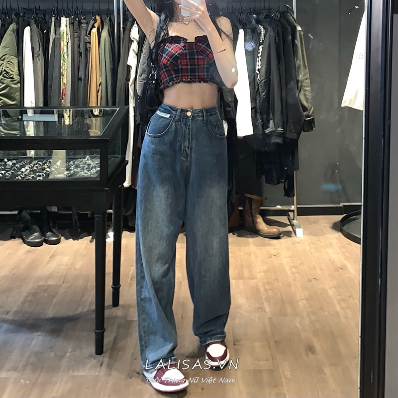 Quần Jean Nữ Lưng Cao Ống Rộng Phong Cách Thời Trang Hàn Quốc