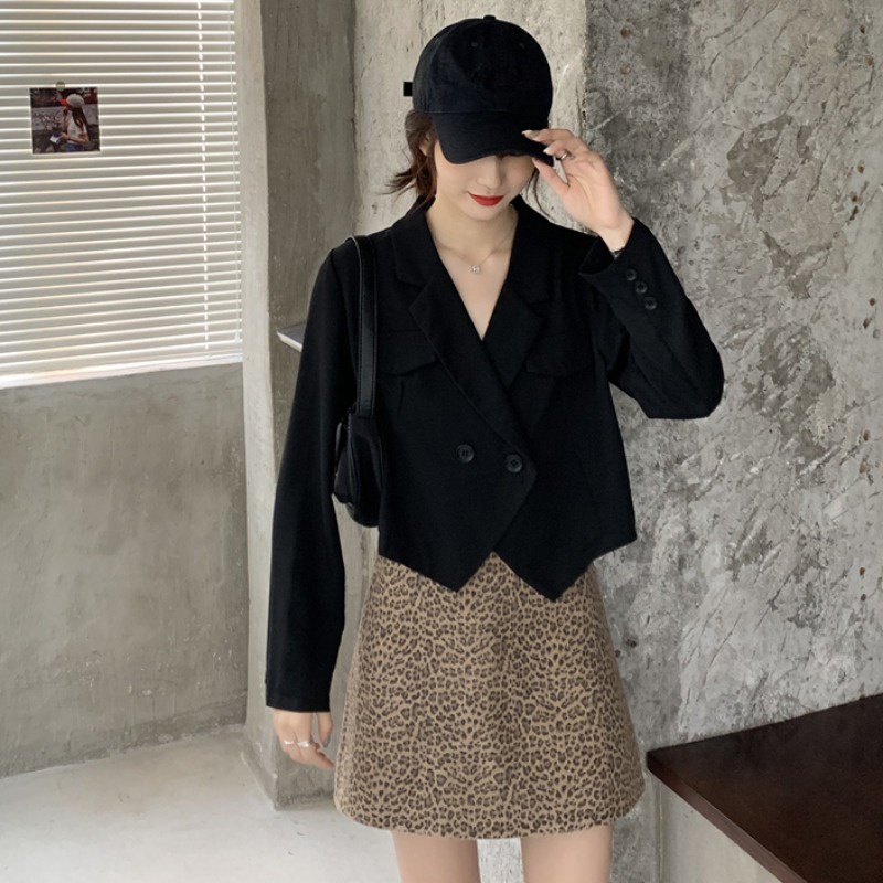 IELGY Áo Khoác Vest Tay Dài Dáng Ôm Ngắn Màu Trắng Thời Trang Cho Nữ